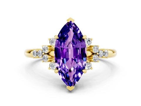 Yellow gold Marquise Cut Tanzanite Ring with Side Stones and Four-Prong Setting_36