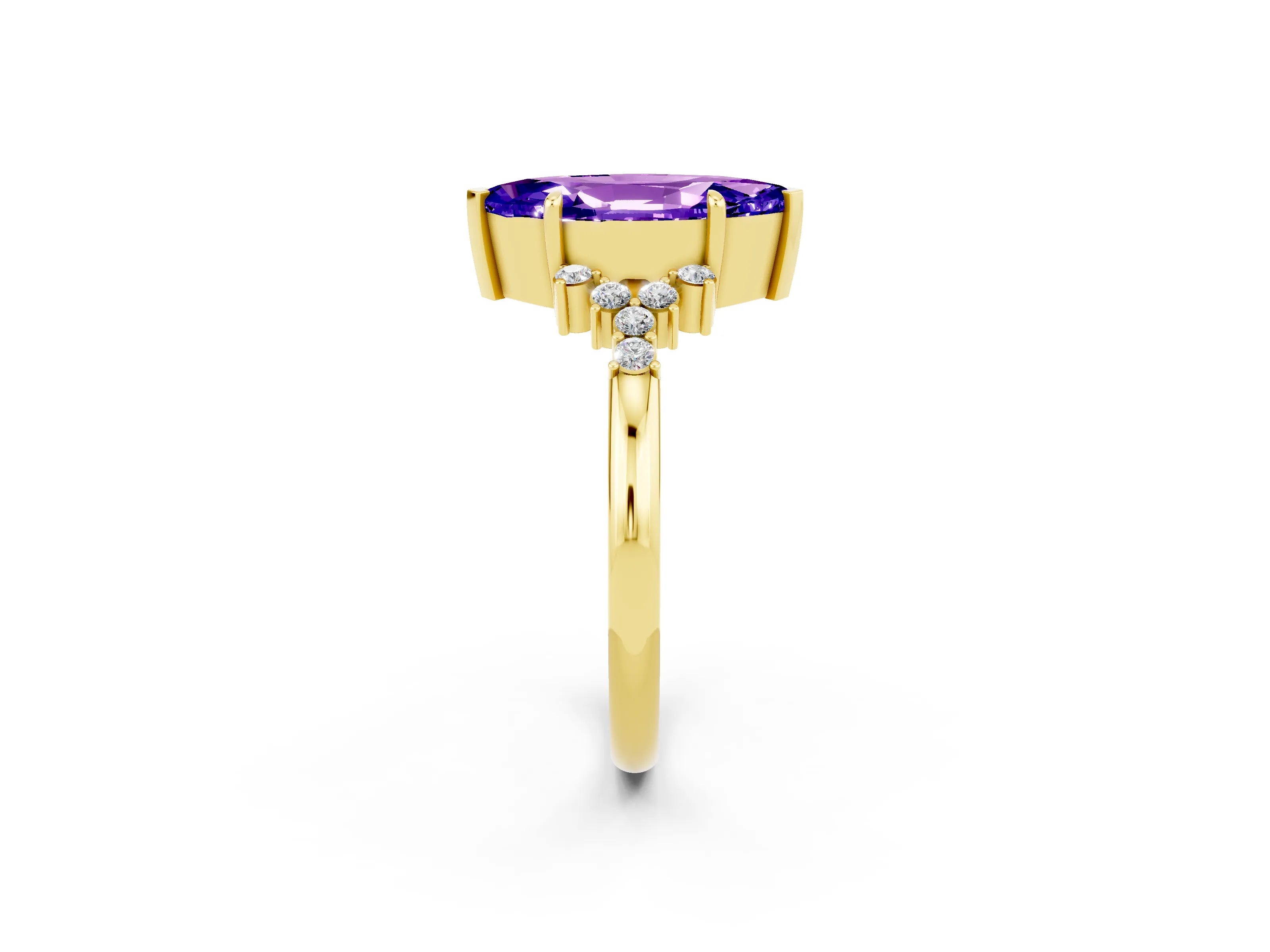 Yellow gold Marquise Cut Tanzanite Ring with Side Stones and Four-Prong Setting_38