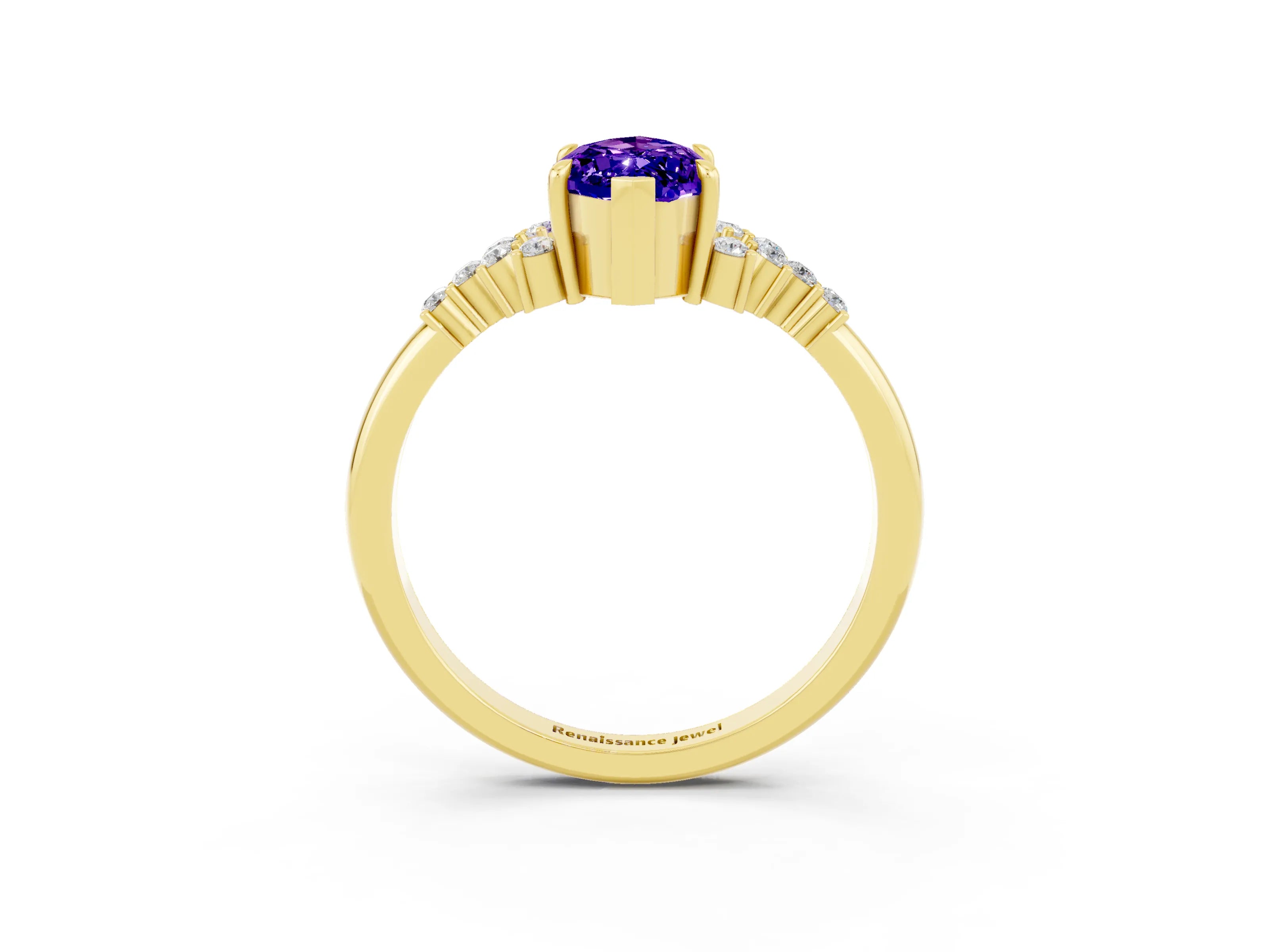 Yellow gold Marquise Cut Tanzanite Ring with Side Stones and Four-Prong Setting_39