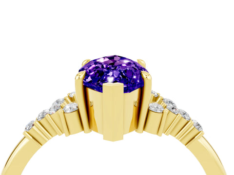 Yellow gold Marquise Cut Tanzanite Ring with Side Stones and Four-Prong Setting_40