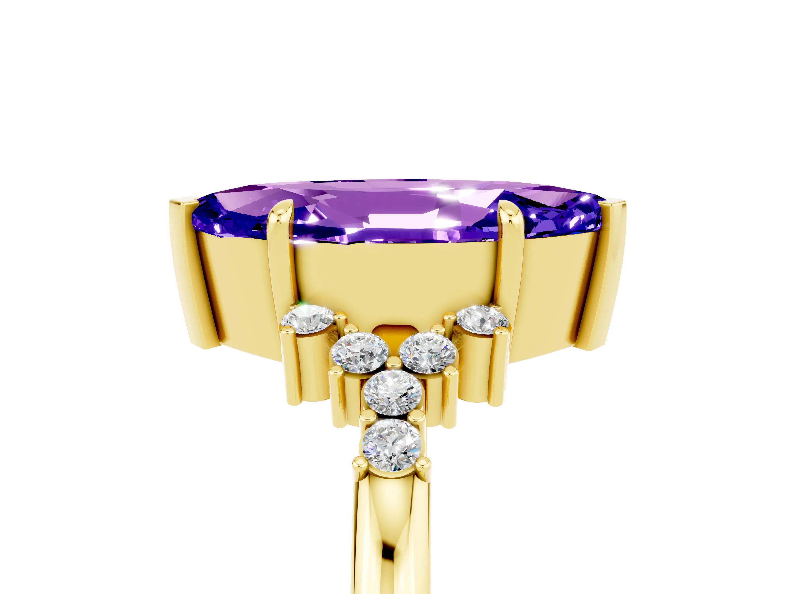 Yellow gold Marquise Cut Tanzanite Ring with Side Stones and Four-Prong Setting_41