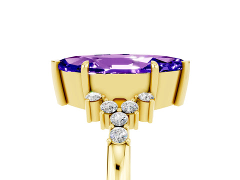 Yellow gold Marquise Cut Tanzanite Ring with Side Stones and Four-Prong Setting_41
