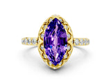 Yellow gold Marquise Cut Tanzanite Scalloped Halo Engagement Ring with Round Shared Prong Band_12