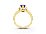 Yellow gold Marquise Cut Tanzanite Scalloped Halo Engagement Ring with Round Shared Prong Band_15