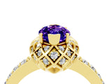 Yellow gold Marquise Cut Tanzanite Scalloped Halo Engagement Ring with Round Shared Prong Band_16