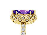 Yellow gold Marquise Cut Tanzanite Scalloped Halo Engagement Ring with Round Shared Prong Band_17