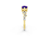 Yellow gold Marquise Cut Tanzanite Scattered Round Accent Ring with Prong Setting_14