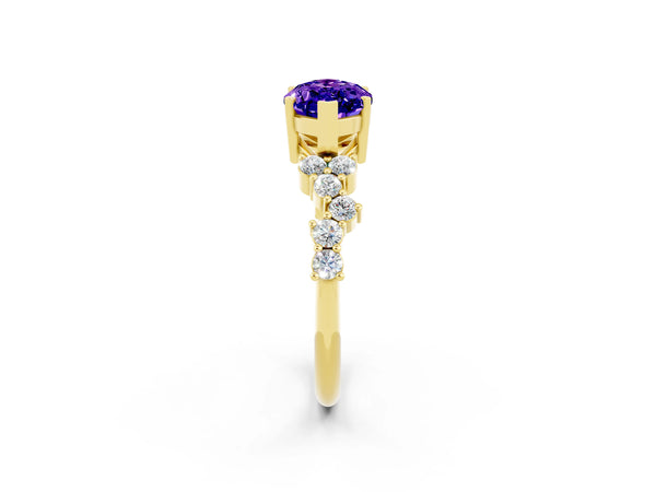 Yellow gold Marquise Cut Tanzanite Scattered Round Accent Ring with Prong Setting