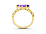 Yellow gold Marquise Cut Tanzanite Scattered Round Accent Ring with Prong Setting_15