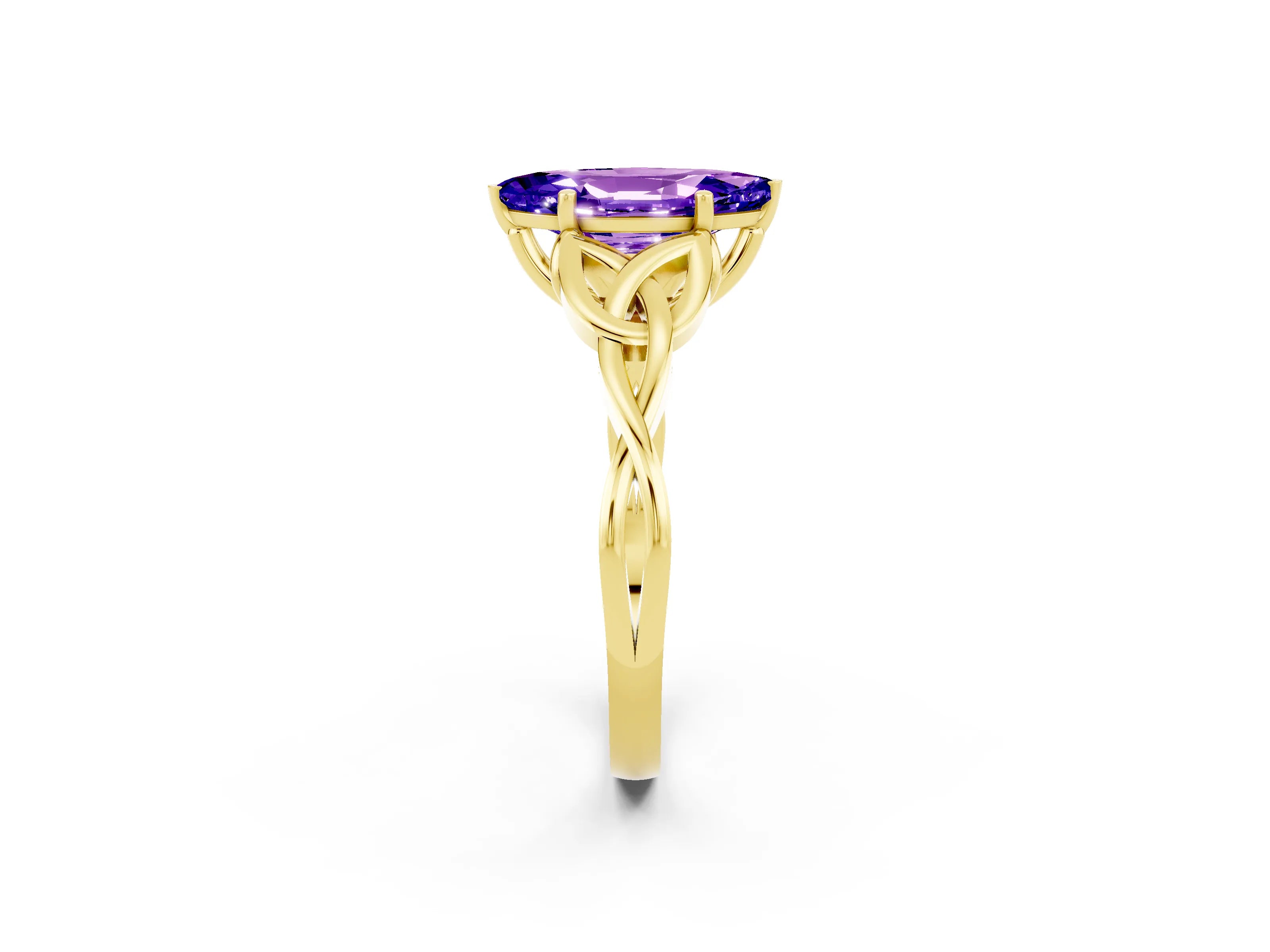 Yellow gold Marquise Cut Tanzanite Solitaire Celtic Knot Ring with Four-Prong Setting_14