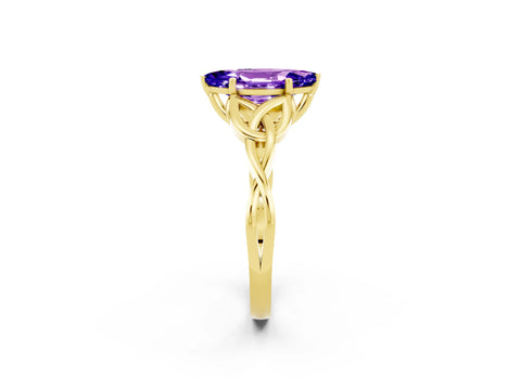 Yellow gold Marquise Cut Tanzanite Solitaire Celtic Knot Ring with Four-Prong Setting_14