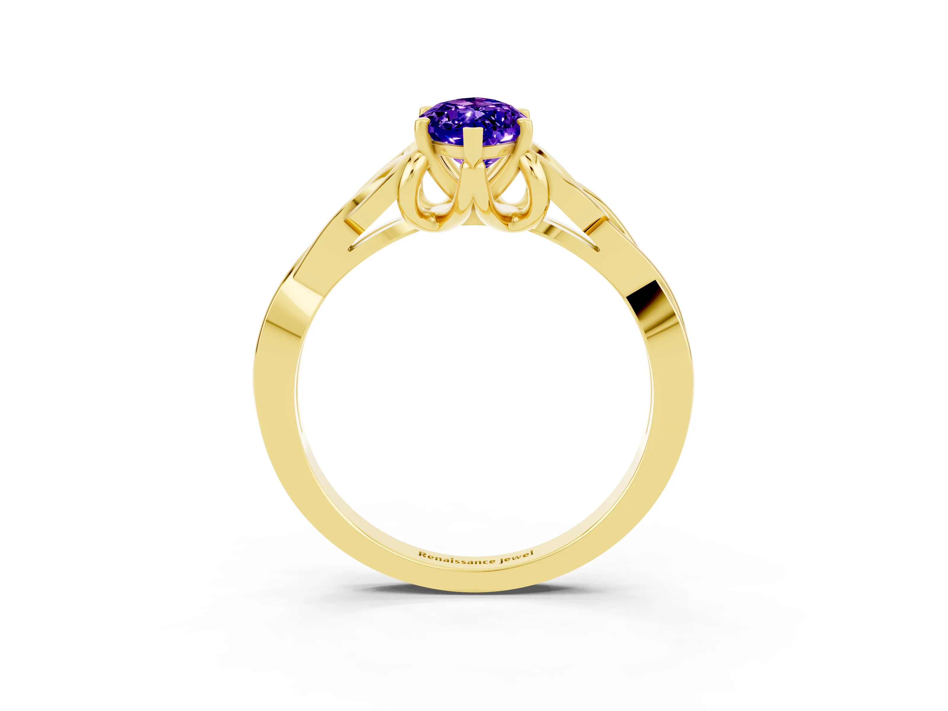 Yellow gold Marquise Cut Tanzanite Solitaire Celtic Knot Ring with Four-Prong Setting_15