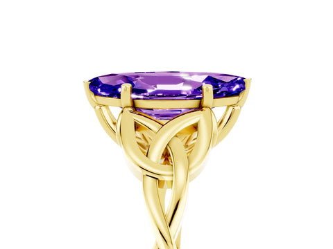Yellow gold Marquise Cut Tanzanite Solitaire Celtic Knot Ring with Four-Prong Setting_17
