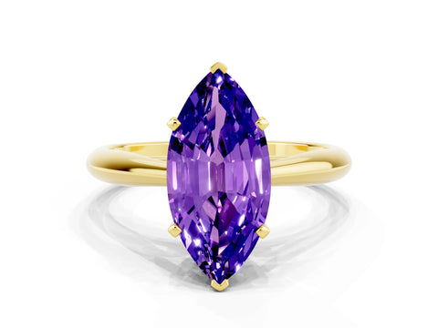 Yellow gold Marquise Cut Tanzanite Solitaire Engagement Ring with Cathedral Setting and Four-Prong Mount_12