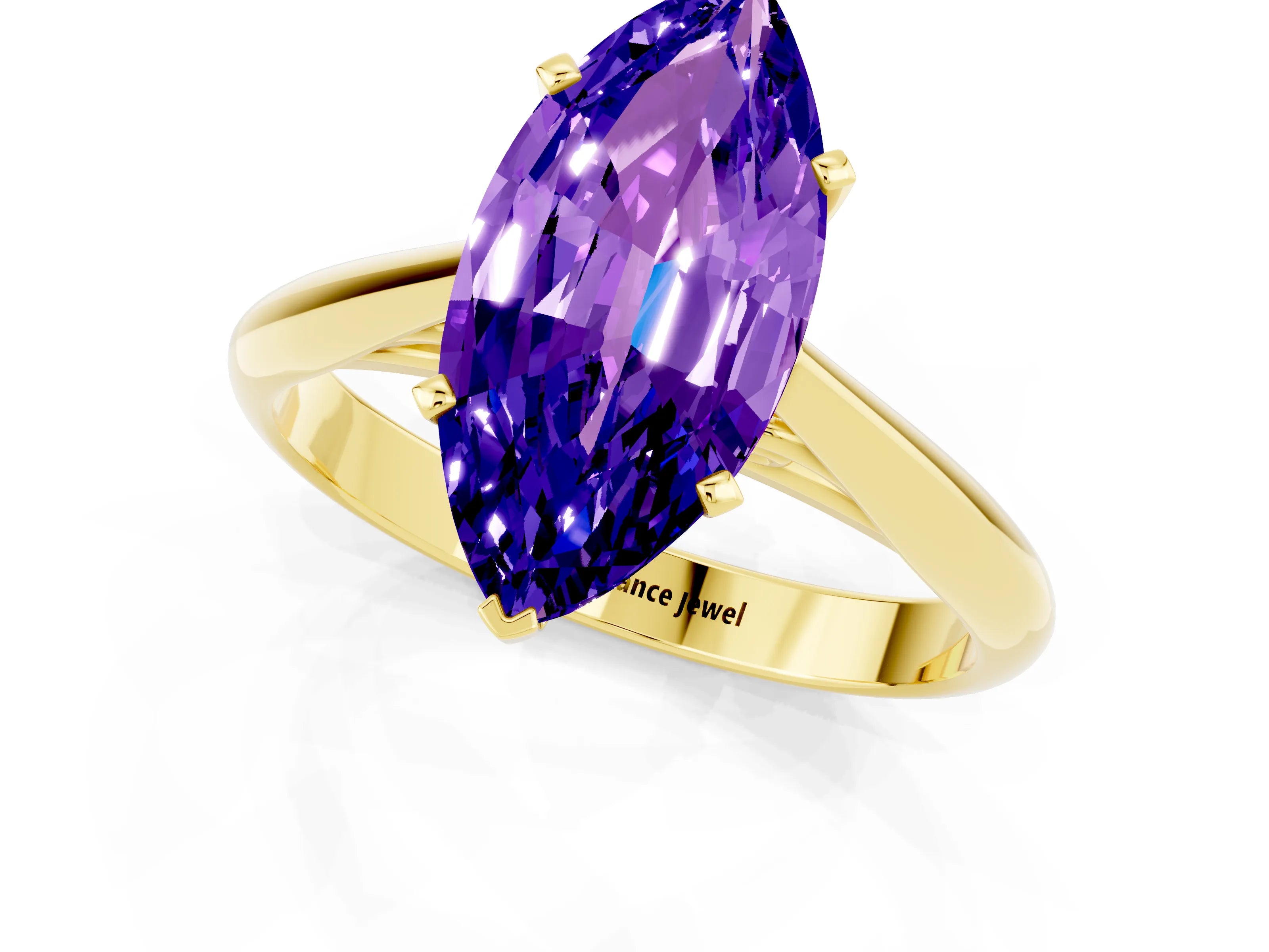Yellow gold Marquise Cut Tanzanite Solitaire Engagement Ring with Cathedral Setting and Four-Prong Mount_13