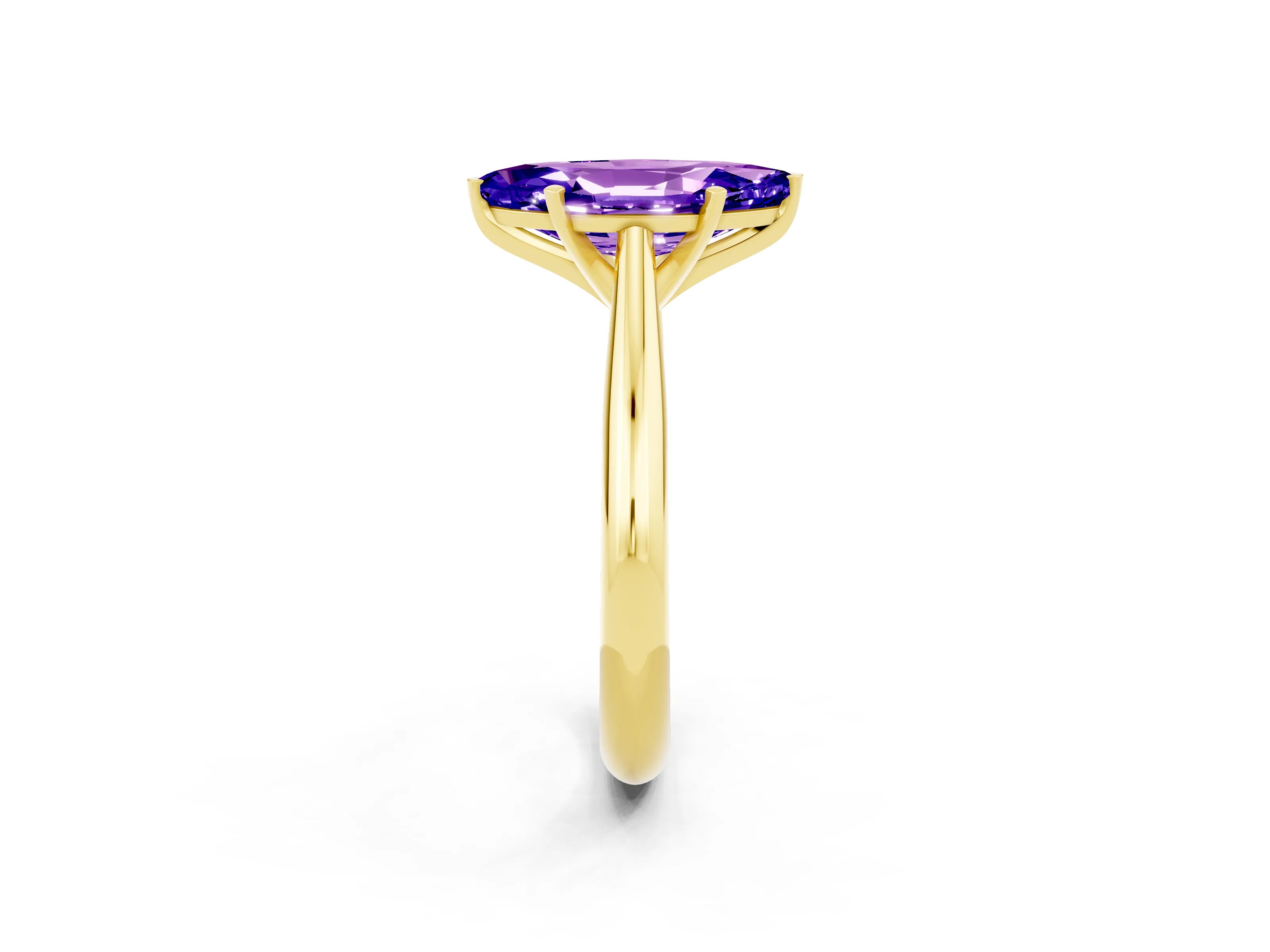 Yellow gold Marquise Cut Tanzanite Solitaire Engagement Ring with Cathedral Setting and Four-Prong Mount_14