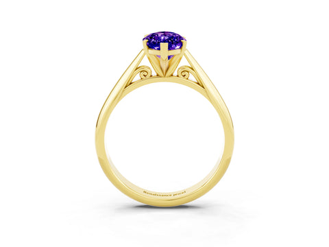 Yellow gold Marquise Cut Tanzanite Solitaire Engagement Ring with Cathedral Setting and Four-Prong Mount_15