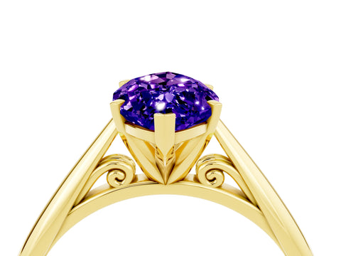 Yellow gold Marquise Cut Tanzanite Solitaire Engagement Ring with Cathedral Setting and Four-Prong Mount_16