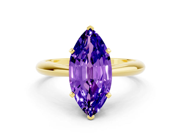 Yellow gold Marquise Cut Tanzanite Solitaire Engagement Ring with Cathedral Setting and Four-Prong Mount