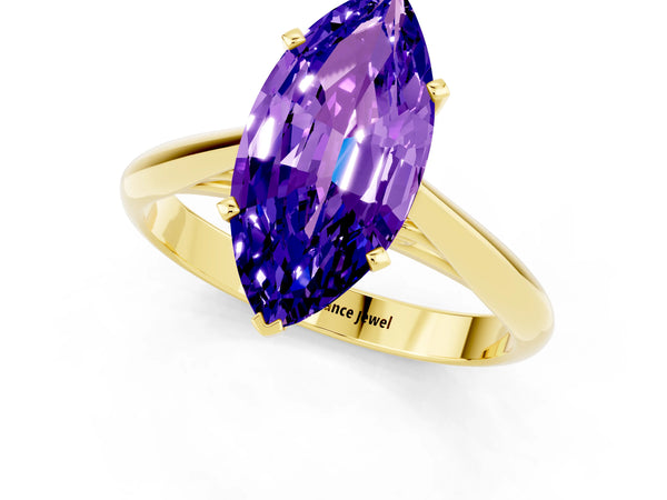 Yellow gold Marquise Cut Tanzanite Solitaire Engagement Ring with Cathedral Setting and Four-Prong Mount
