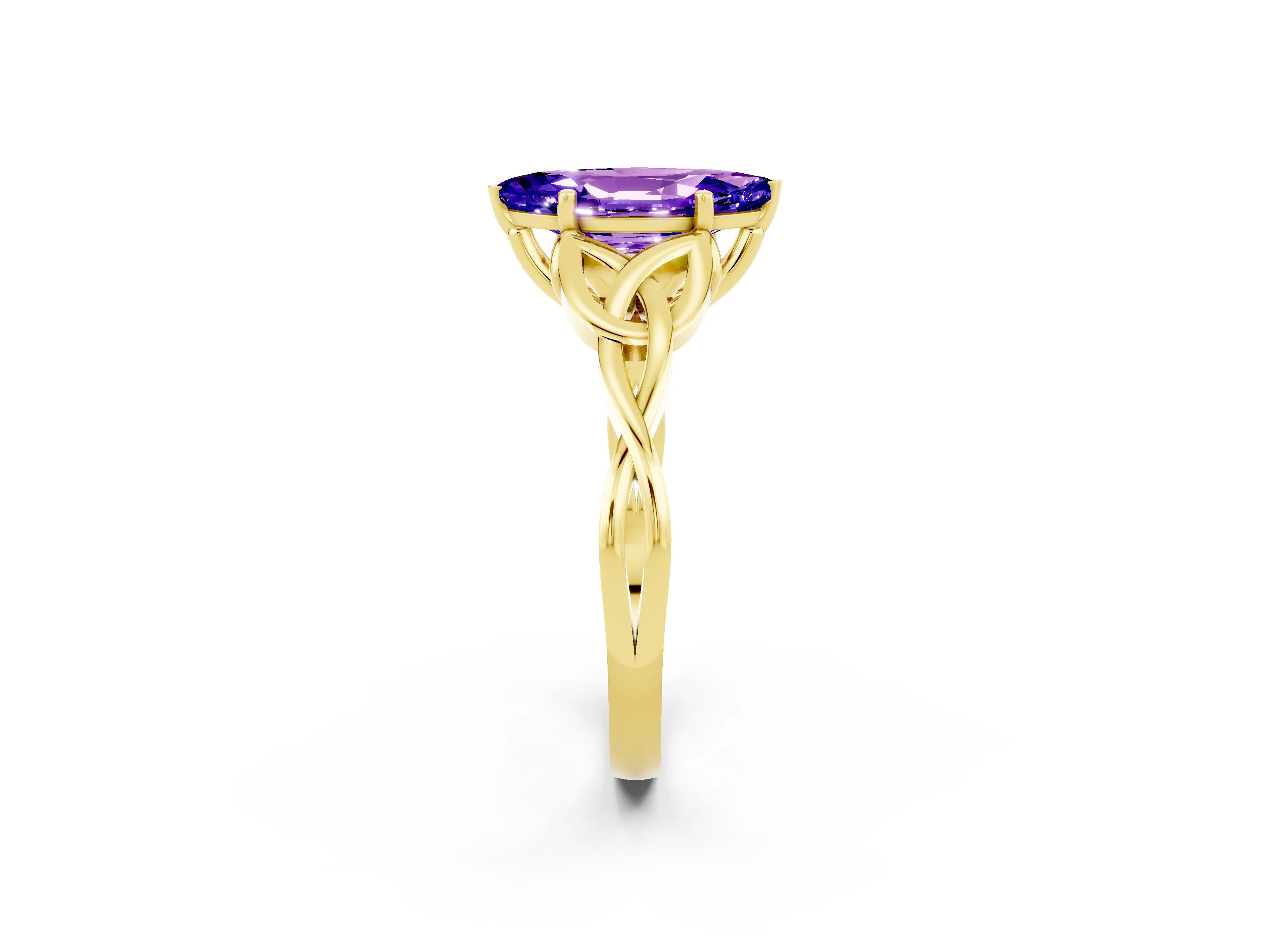 Yellow gold Marquise Cut Tanzanite Solitaire Engagement Ring with Celtic Knot Band and Four-Prong Setting_2