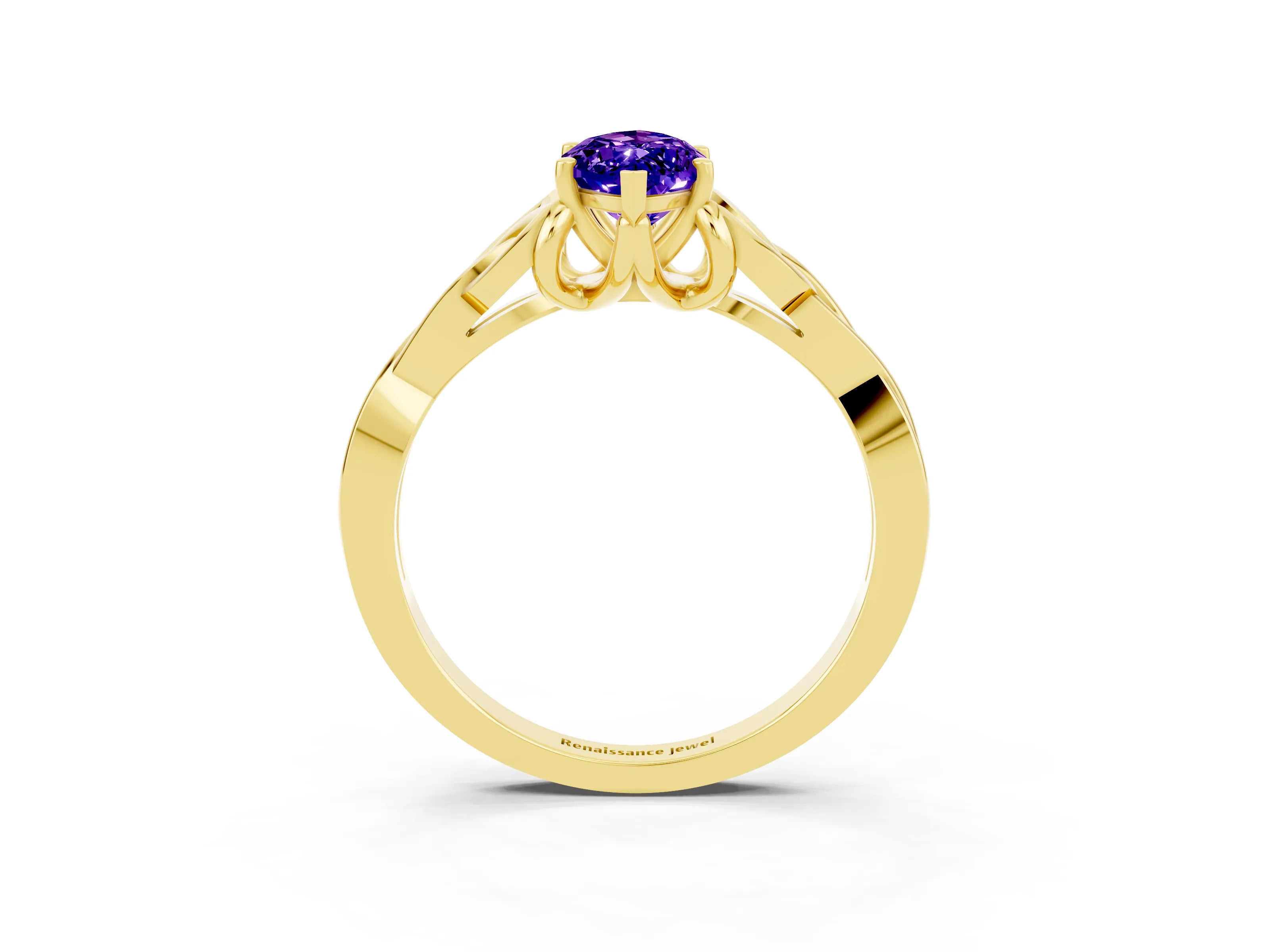Yellow gold Marquise Cut Tanzanite Solitaire Engagement Ring with Celtic Knot Band and Four-Prong Setting_3