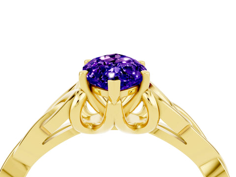 Yellow gold Marquise Cut Tanzanite Solitaire Engagement Ring with Celtic Knot Band and Four-Prong Setting_4