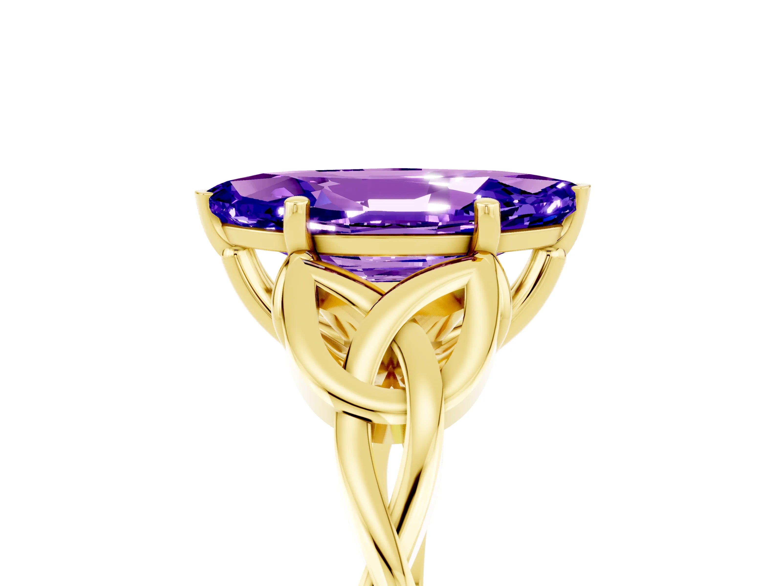 Yellow gold Marquise Cut Tanzanite Solitaire Engagement Ring with Celtic Knot Band and Four-Prong Setting_5