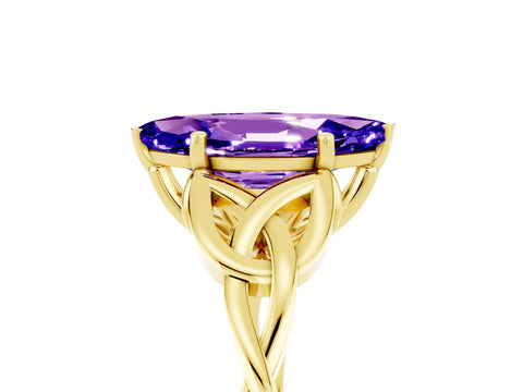 Yellow gold Marquise Cut Tanzanite Solitaire Engagement Ring with Celtic Knot Band and Four-Prong Setting_5