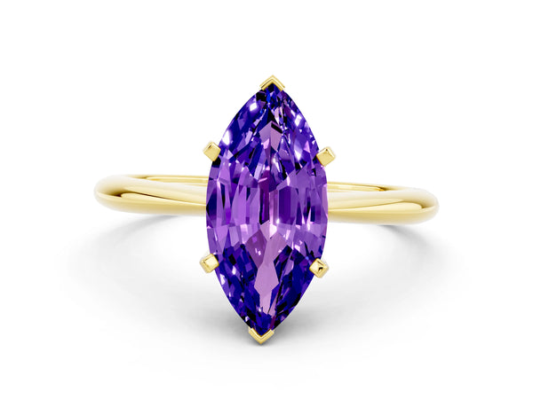 Yellow gold Marquise Cut Tanzanite Solitaire Engagement Ring with Classic Band and Four-Prong Setting
