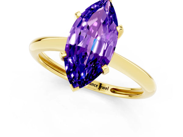 Yellow gold Marquise Cut Tanzanite Solitaire Engagement Ring with Classic Band and Four-Prong Setting
