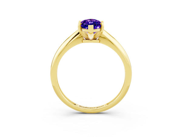 Yellow gold Marquise Cut Tanzanite Solitaire Engagement Ring with Classic Band and Four-Prong Setting