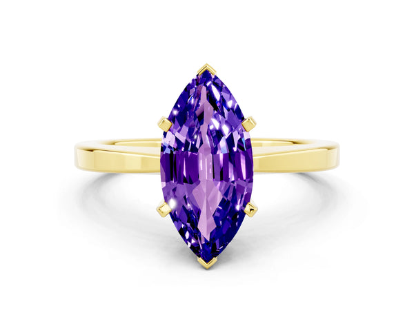 Yellow gold Marquise Cut Tanzanite Solitaire Engagement Ring with Classic Band and Four-Prong Setting