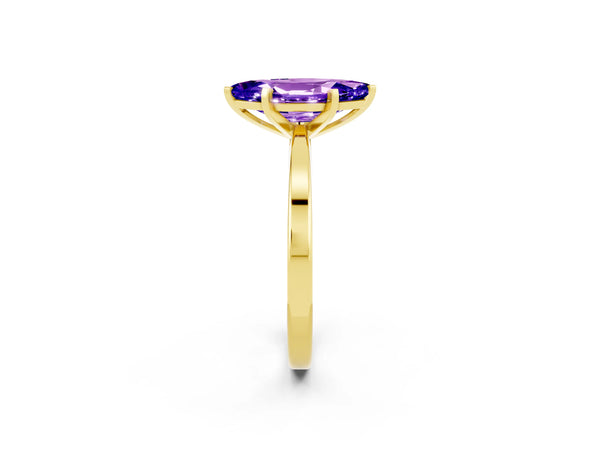 Yellow gold Marquise Cut Tanzanite Solitaire Engagement Ring with Classic Band and Four-Prong Setting