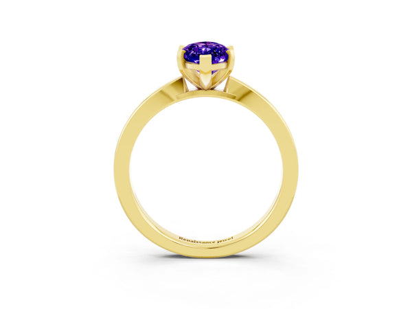 Yellow gold Marquise Cut Tanzanite Solitaire Engagement Ring with Classic Band and Four-Prong Setting