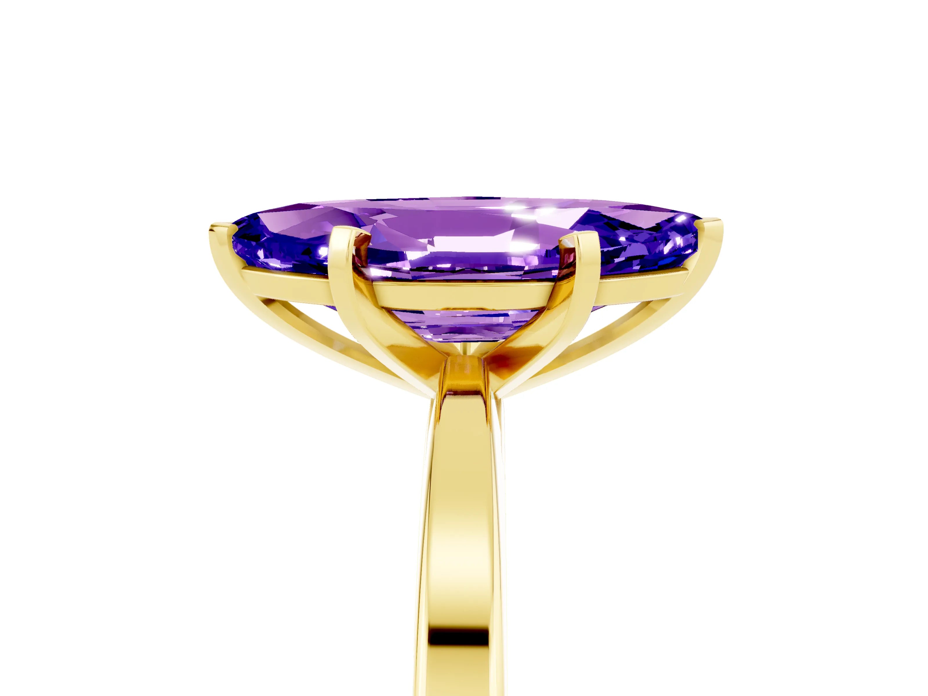 Yellow gold Marquise Cut Tanzanite Solitaire Engagement Ring with Classic Band and Four-Prong Setting_29