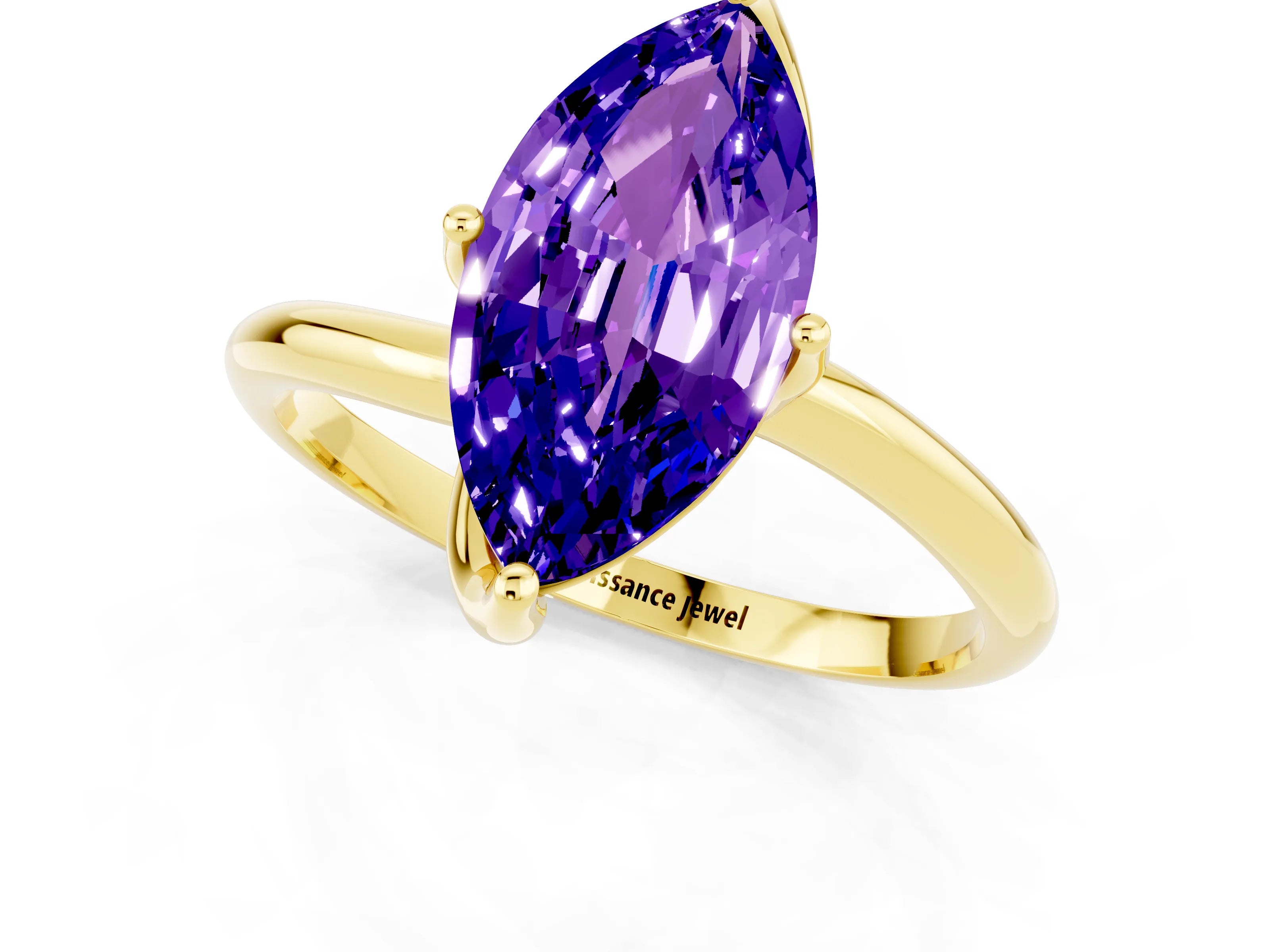 Yellow gold Marquise Cut Tanzanite Solitaire Engagement Ring with Four-Prong Setting and Classic Band_13