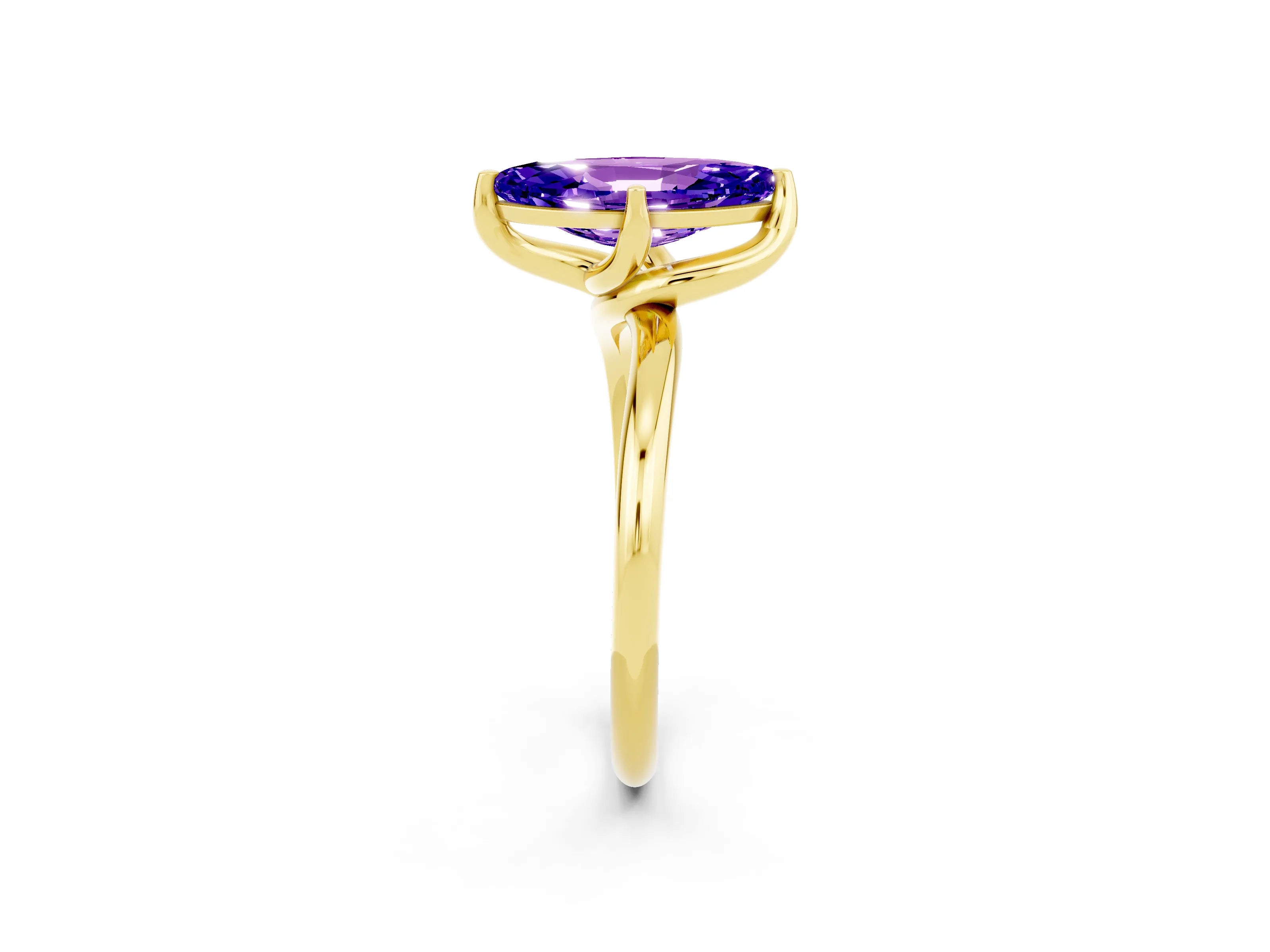 Yellow gold Marquise Cut Tanzanite Solitaire Engagement Ring with Four-Prong Setting and Classic Band_14