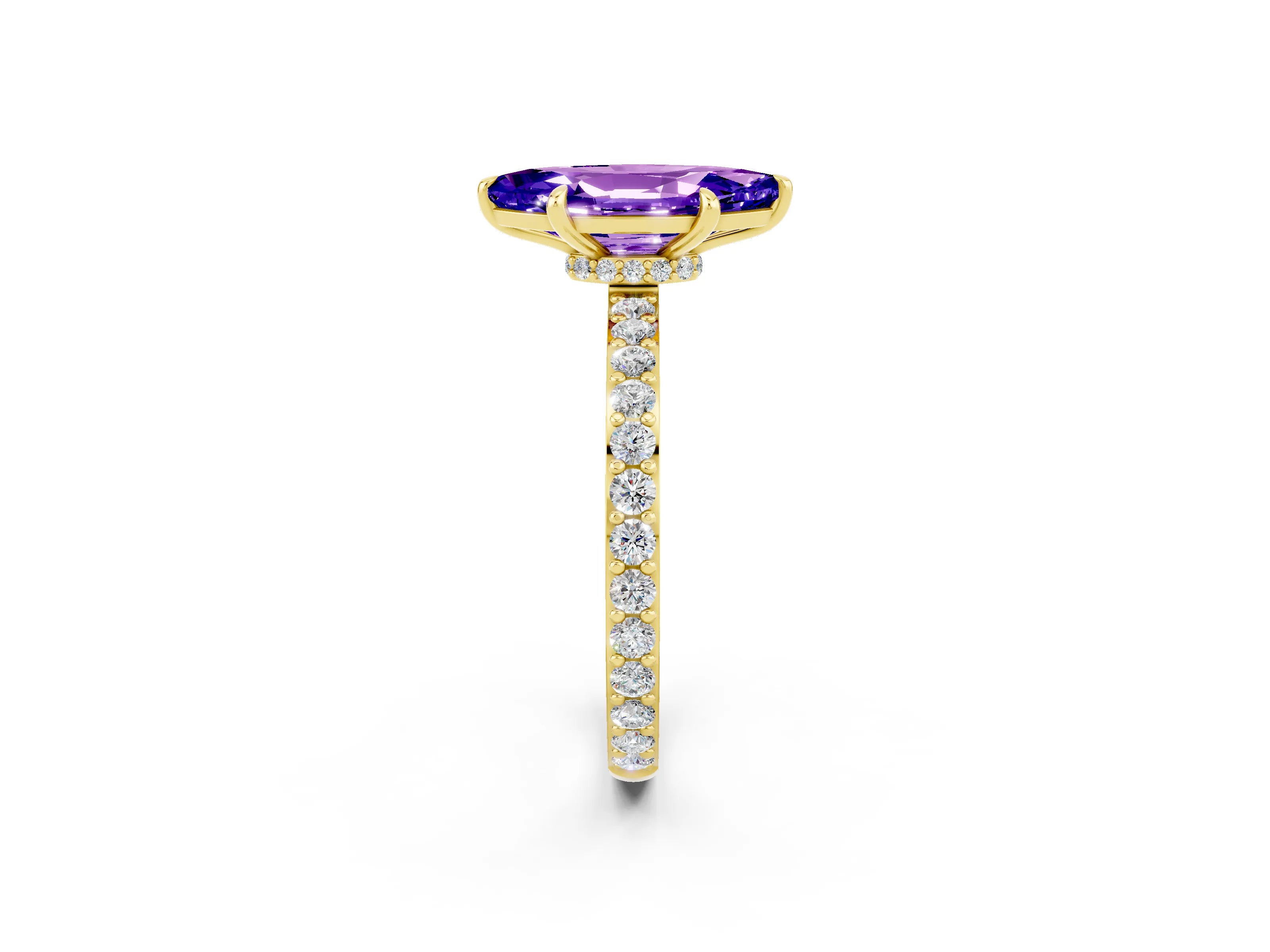 Yellow gold Marquise Cut Tanzanite Solitaire Engagement Ring with Pavé Band and Four-Prong Setting_2