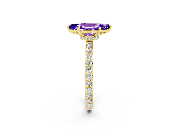 Yellow gold Marquise Cut Tanzanite Solitaire Engagement Ring with Pavé Band and Four-Prong Setting