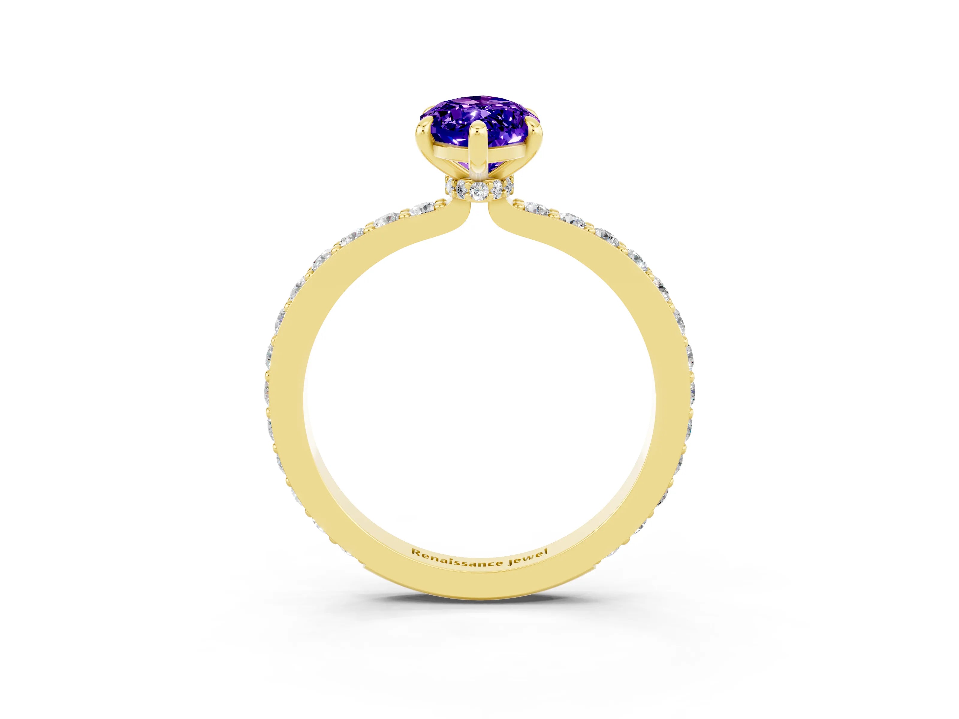 Yellow gold Marquise Cut Tanzanite Solitaire Engagement Ring with Pavé Band and Four-Prong Setting_3