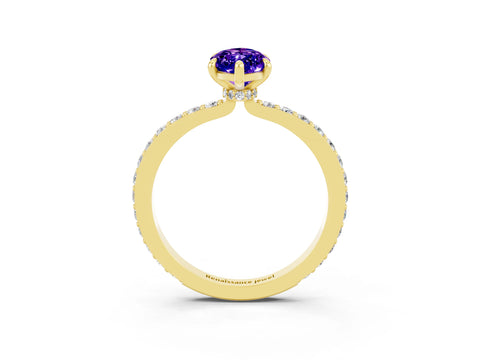 Yellow gold Marquise Cut Tanzanite Solitaire Engagement Ring with Pavé Band and Four-Prong Setting_3