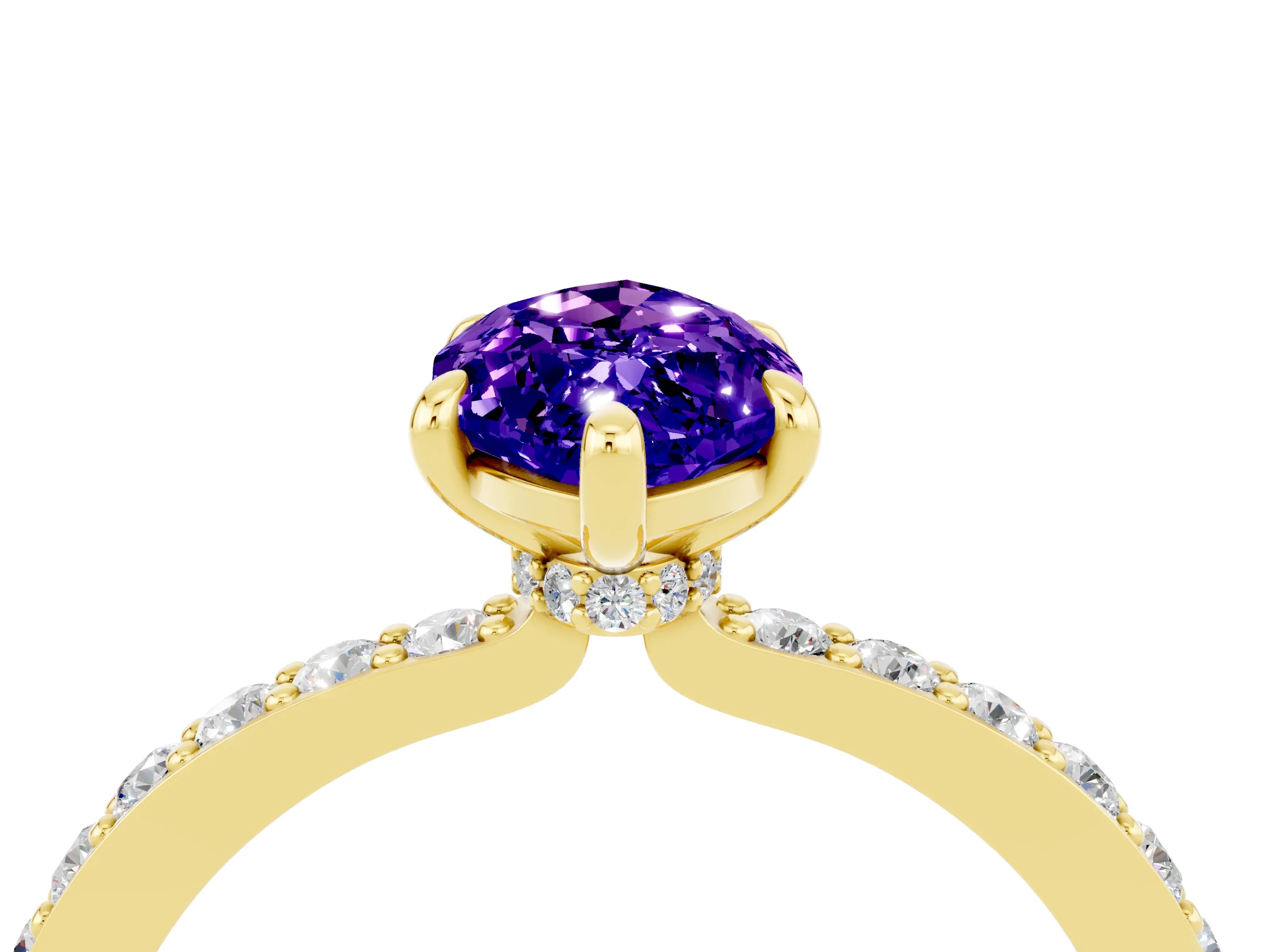 Yellow gold Marquise Cut Tanzanite Solitaire Engagement Ring with Pavé Band and Four-Prong Setting_4