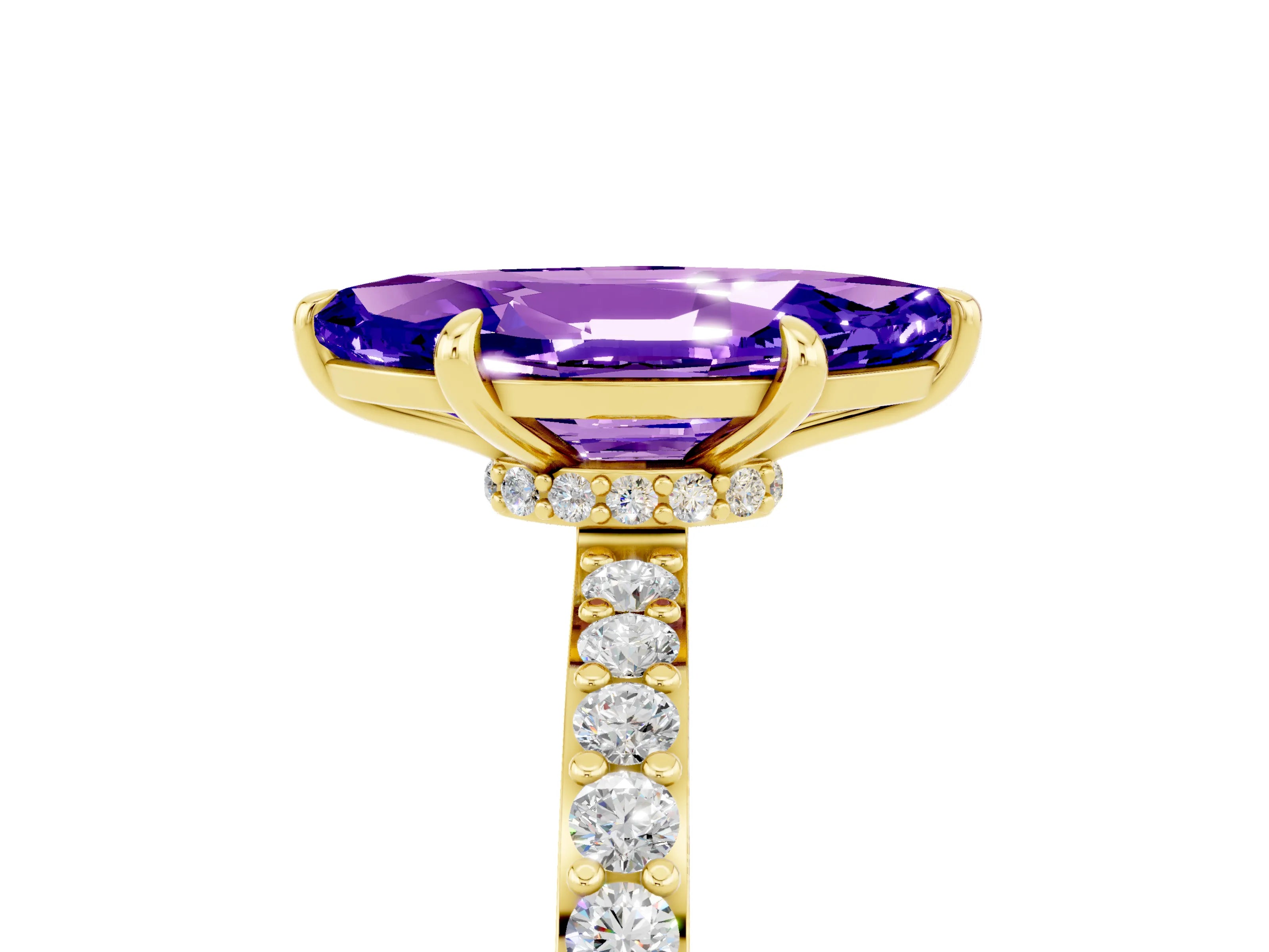 Yellow gold Marquise Cut Tanzanite Solitaire Engagement Ring with Pavé Band and Four-Prong Setting_5
