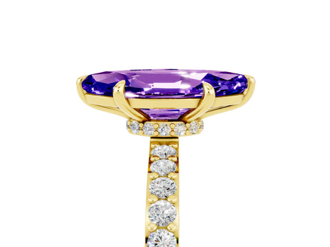 Yellow gold Marquise Cut Tanzanite Solitaire Engagement Ring with Pavé Band and Four-Prong Setting_5