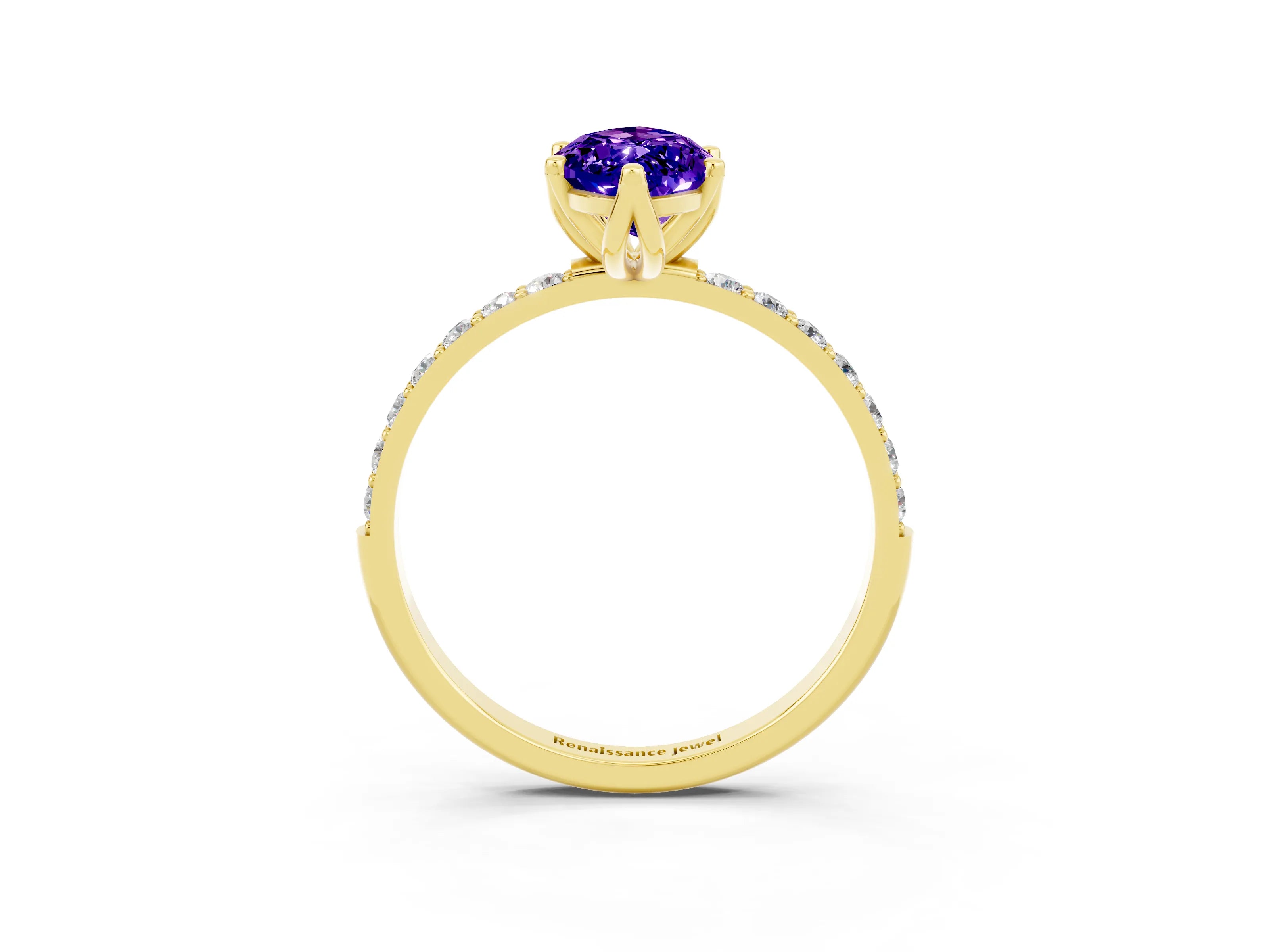 Yellow gold Marquise Cut Tanzanite Solitaire Engagement Ring with Pavé Band and Prong Setting_3