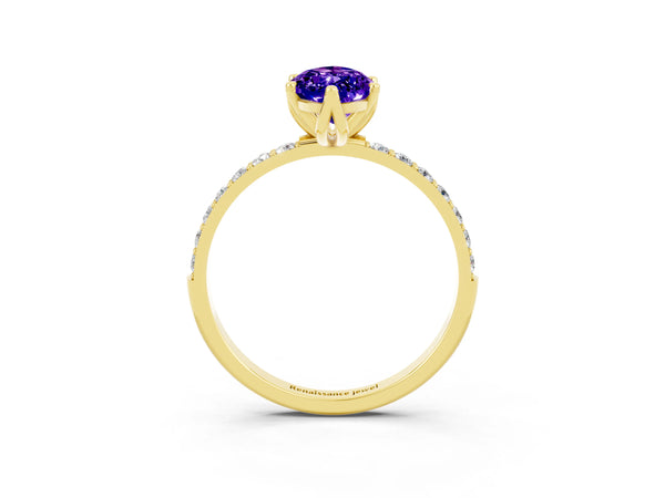 Yellow gold Marquise Cut Tanzanite Solitaire Engagement Ring with Round  Pavé Band and Prong Setting