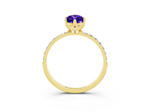 Yellow gold Marquise Cut Tanzanite Solitaire Engagement Ring with Pavé Band and Prong Setting_3