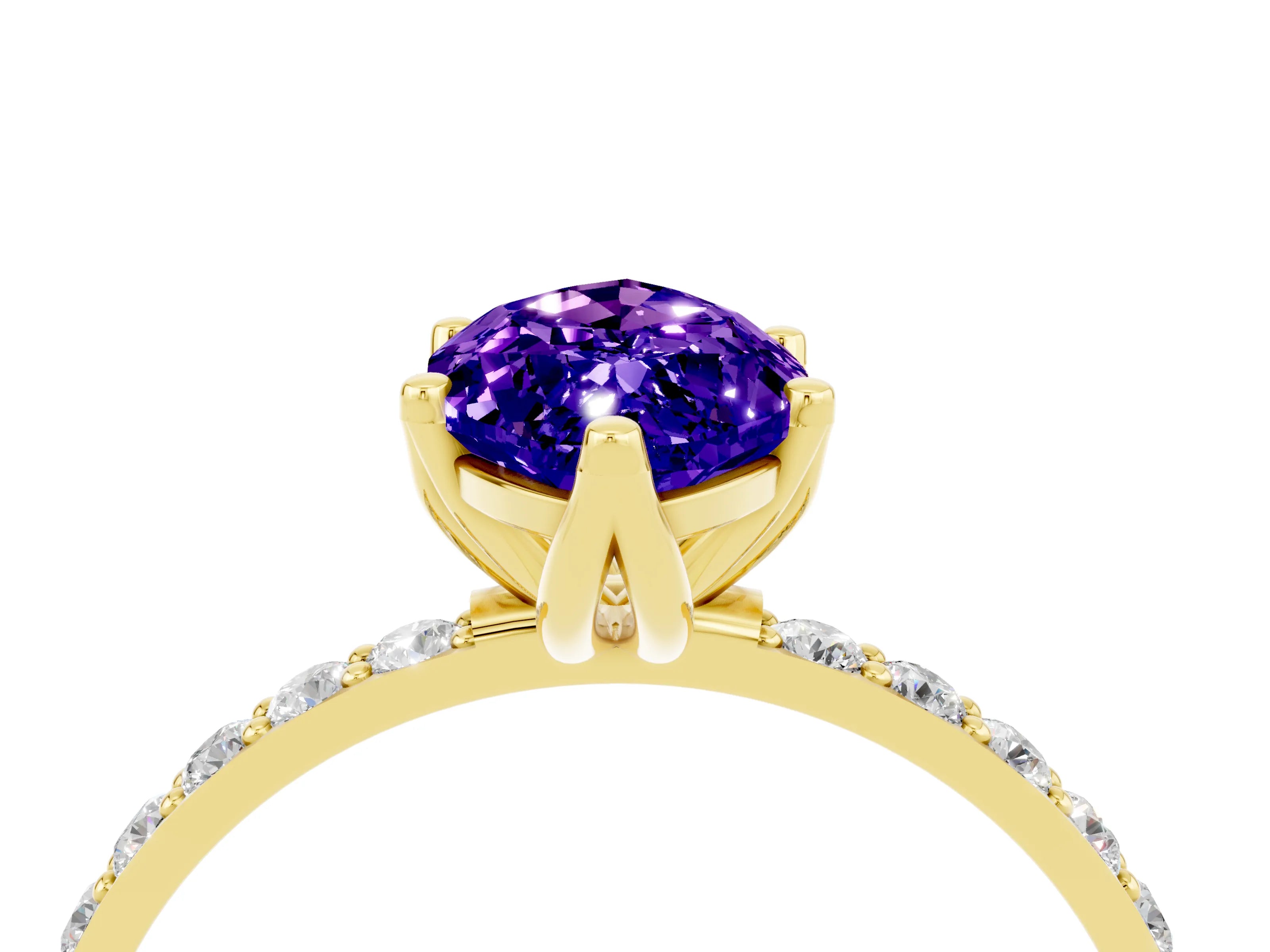 Yellow gold Marquise Cut Tanzanite Solitaire Engagement Ring with Pavé Band and Prong Setting_4