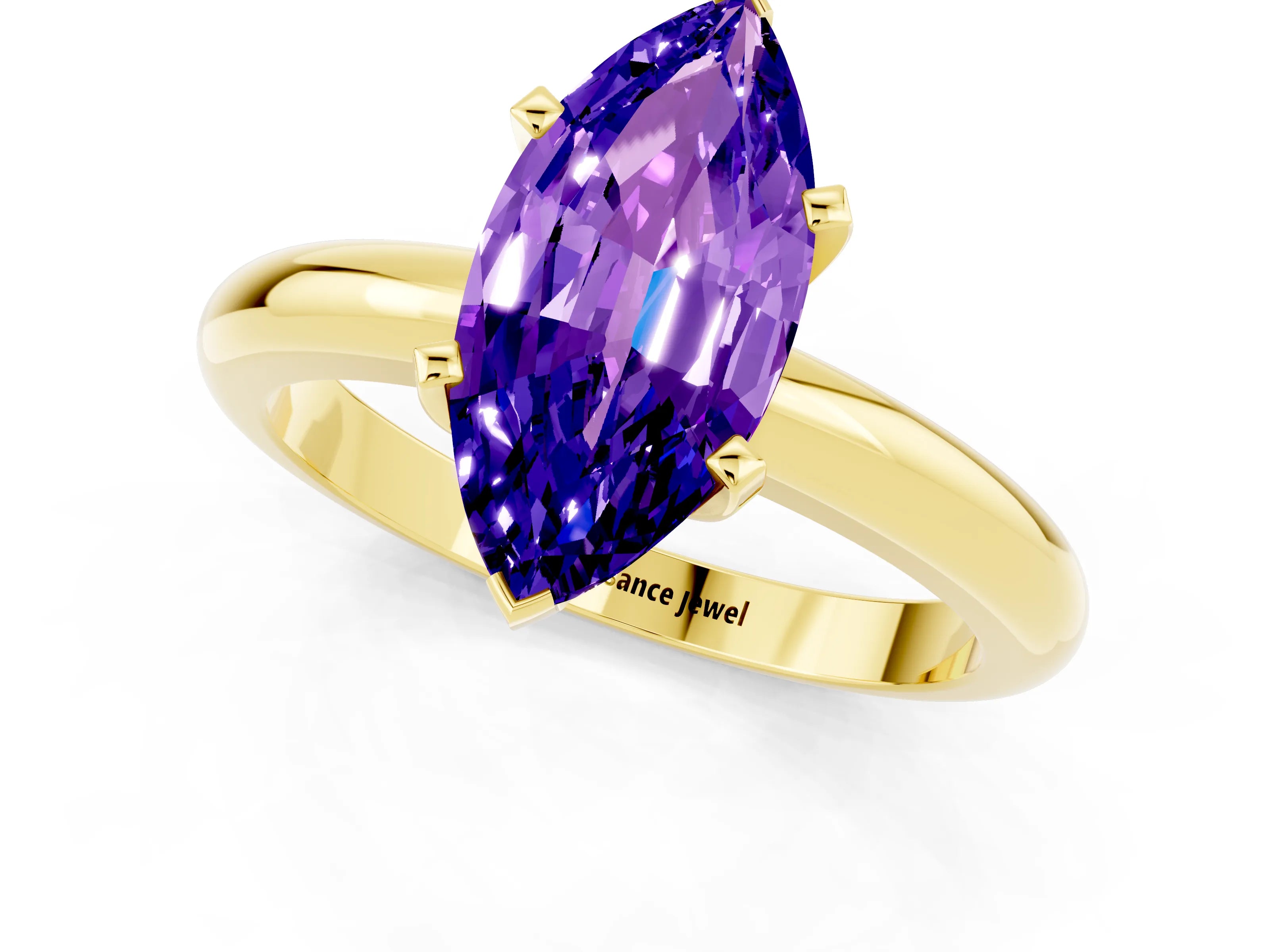 Yellow gold Marquise Cut Tanzanite Solitaire Engagement Ring with Round Band and Four-Prong Setting_1